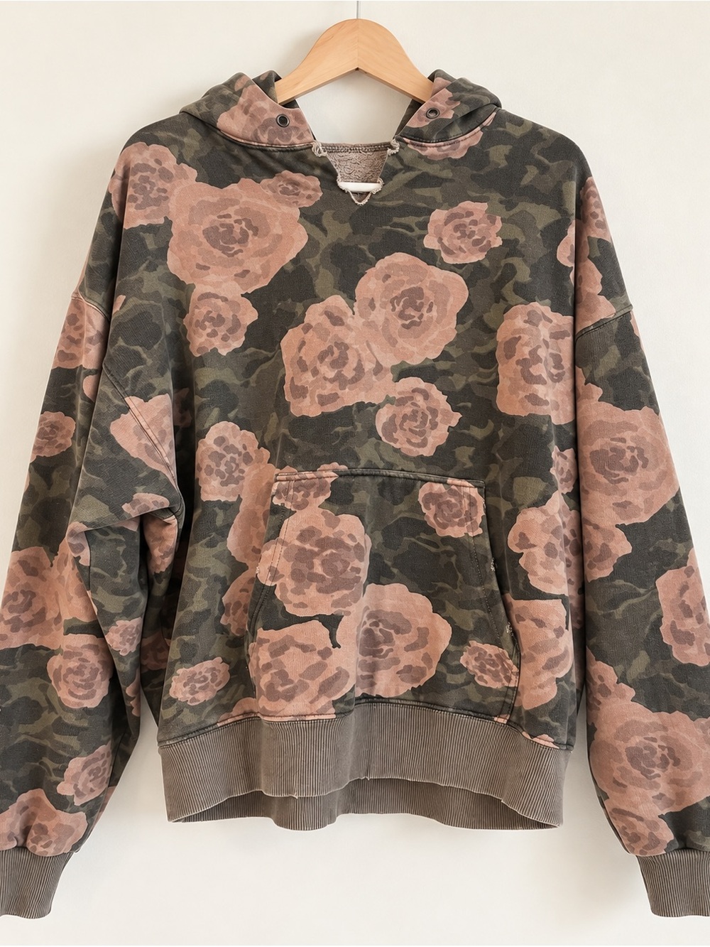 Free People Its A Vibe Floral Camo Hoodie in Pink and Olive Size XS